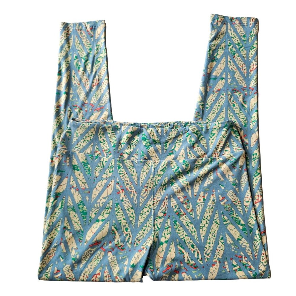 LuLaROE Blue and Yellow womens Leggings Floral Soft size Tall and Curv
